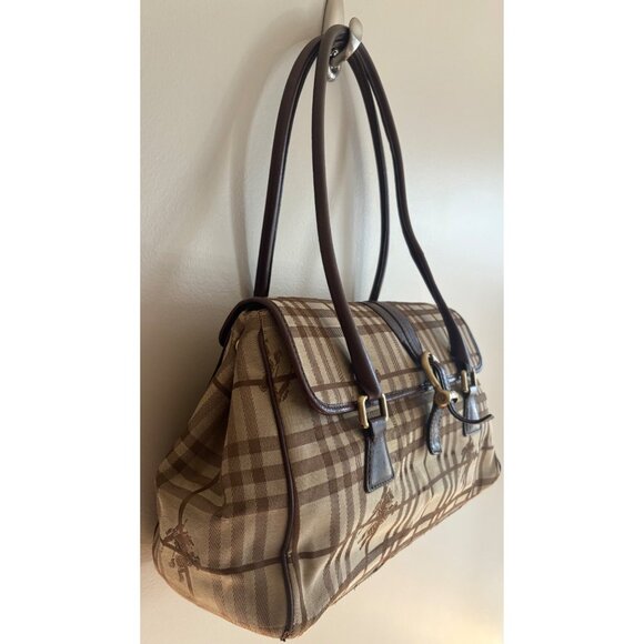 Vintage Burberry Haymarket Nova Check Bridle Bit Top Handle Satchel Bag - Picture 2 of 16